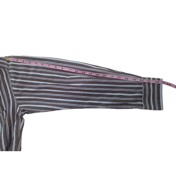 Ermenegildo Zegna Dress Shirt Men's XL Brown Blue Stripe 100% Cotton Business - Picture 7 of 10